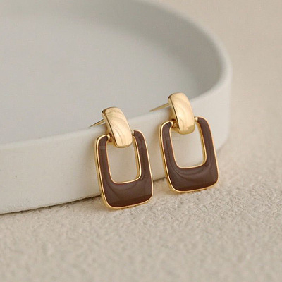 Rectangle Alloy Enamel Dangle Stud Earrings FS-WG08EF2-02-1