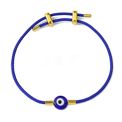 Lampwork Evil Eye & Brass Beaded Bangle BJEW-A008-01A-1