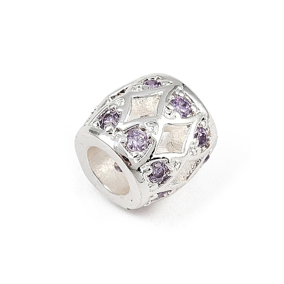 Hollow Barrel Rack Plating Brass Cubic Zirconia European Beads KK-L236-06S-1