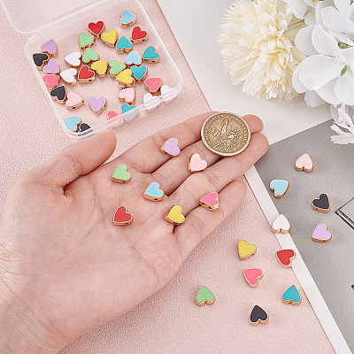 50Pcs 10 Colors Alloy Enamel Beads ENAM-HY0001-51-1