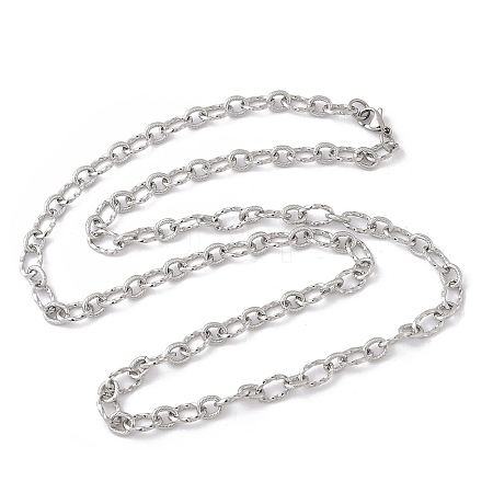 Tarnish Resistant Unisex 304 Stainless Steel Textured Cable Chain Necklaces STAS-L127-01P-1
