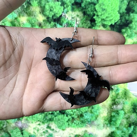 Moon with Bat Acrylic Dangle Earrings FS-WG30C67-02-1