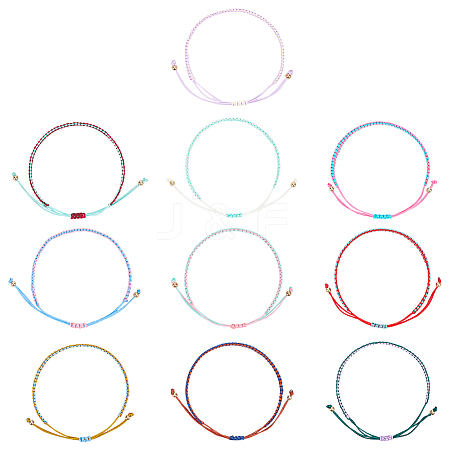 10Pcs 10 Colors Two Tone Polyester Cord Braided Bracelets for Friendship BJEW-UN0001-66-1