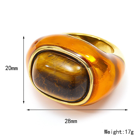 Oval 304 Stainless Steel with Natural Tiger Eye Finger Rings FS-WGC5475-01-1