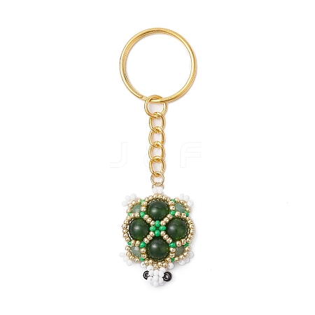 Handmade Glass Seed Beads & Green Aventurine Turtle Pendant Keychain KEYC-MZ00024-03-1