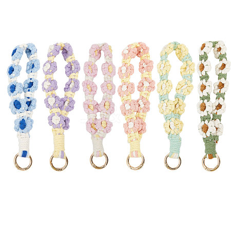 Globleland 6Pcs 6 Colors Bohemia Cotton Daisy Wrist Strap Pendant Decorations HJEW-GL0001-14-1