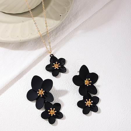 Flower Alloy Stud Earring & Pendant Necklaces Sets for Women WGBA4E6-03-1