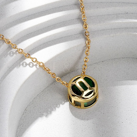 Brass Pave Cubic Zirconia Birth Stone Constellation Pendant Cable Chain Necklaces NJEW-D334-01G-11-1