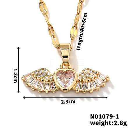 Chic Sparkling Luxe Angel Heart Zircon Pendant Necklace HV1743-1-1