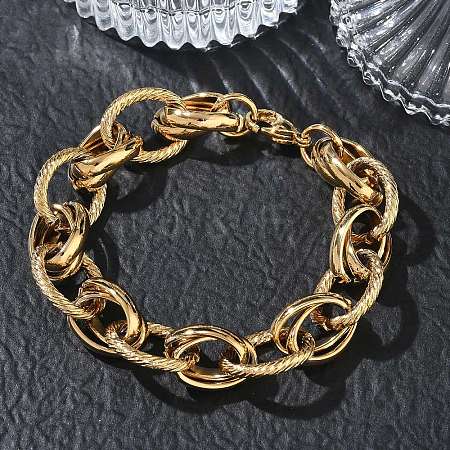 304 Stainless Steel Textured Oval Link Chain Bracelets SA-CBA2696-26G-1