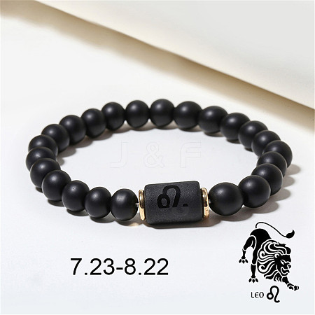 12 Constellations Theme Frosted Black Stone Round Beaded Stretch Bracelets for Women Men WG3EE4F-08-1