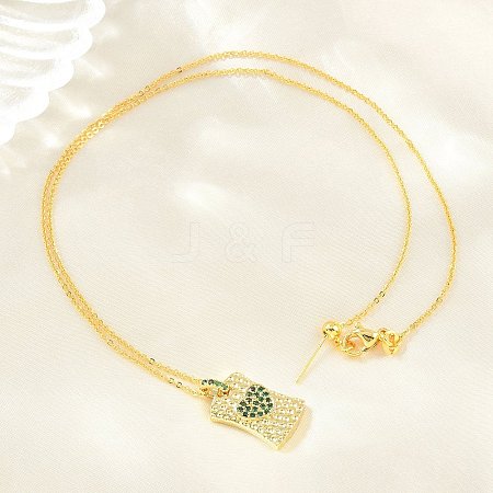 Brass Micro Pave Cubic Zirconia Rectangle with Heart Pendant Adjustable Slider Necklaces KK-CBA4547-08G-02-1