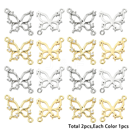 2Pcs 2 Colors Brass Pave Clear Cubic Zirconia Connector Charms KK-YW0004-27-1