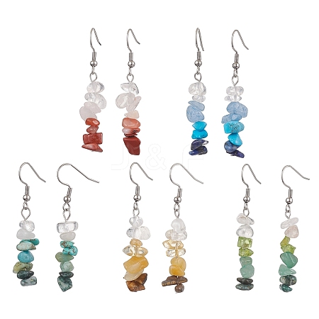 Natural Mixed Stone & Synthetic Turquoise Dangle Earrings EJEW-JE06030-1