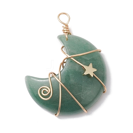 Natural Green Aventurine Copper Wire Wrapped Pendants PALLOY-JF02685-03-1