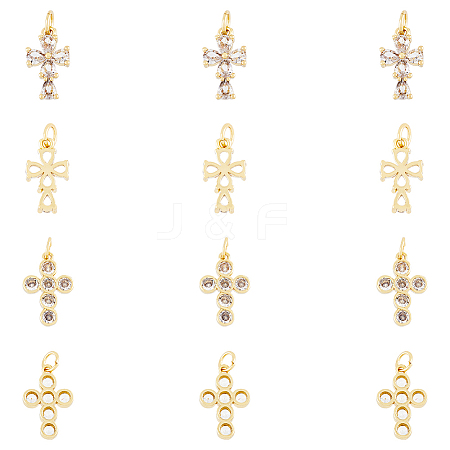 12Pcs 2 Style Rack Plating Brass Micro Pave Clear Cubic Zirconia Pendants ZIRC-HY0001-02-1