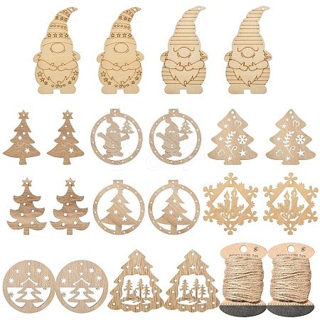 20Pcs 10 Styles Christmas Theme Undyed Wood Big Pendants WOOD-YW0001-25-1