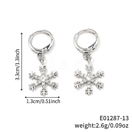 Elegant Brass Micro Pave Clear Cubic Zirconia Snowflake Hoop Earrings & Pendant Necklaces for Women ET8021-6-1