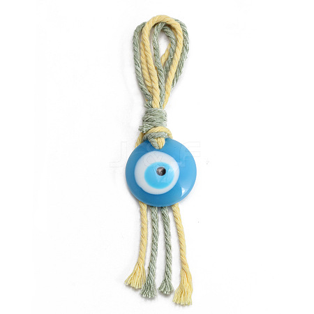 Flat Round with Evil Eye Resin Pendant Decorations EVIL-PW0002-12D-02-1