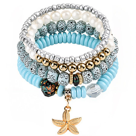 1 Set Synthetic Moonstone & Pearl Stretch Bracelets Set BJEW-SP0001-10-1