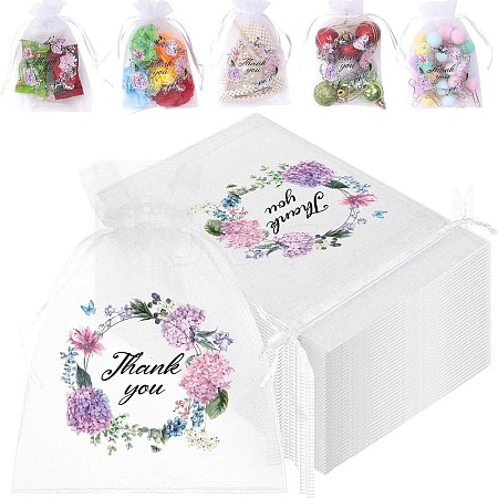 50Pcs Thank You Printed Organza DIY Craft Drawstring Bags PW-WG4E938-27-1