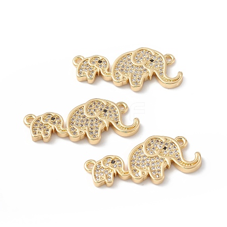 Elephant Mother and Son Brass Micro Pave Clear Cubic Zirconia Connector Charms ZIRC-L100-134G-1