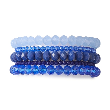 5Pcs 5 Styles Faceted Round Glass Beaded Stretch Bracelet Sets BJEW-JB10423-04-1