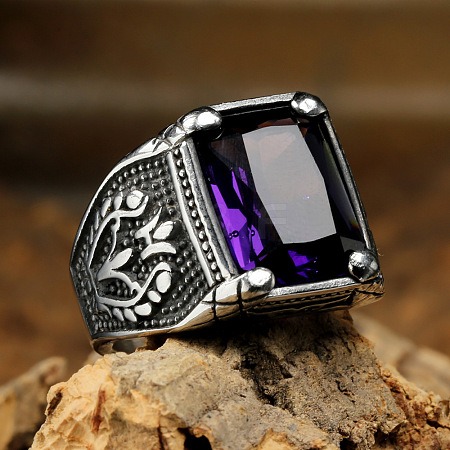 316L Stainless Steel & Cubic Zirconia Men's Vintage Carved Finger Rings FS-WG82D33-06-1