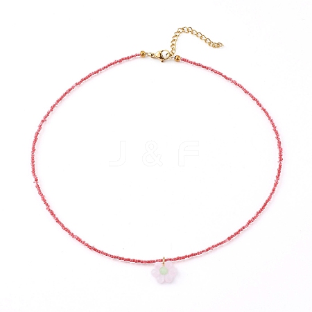 Glass Seed Beads Pendant Necklaces NJEW-JN03338-03-1