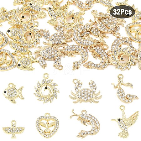 32Pcs 8 Styles Alloy Rhinestone Pendants FIND-YW0011-53KCG-1