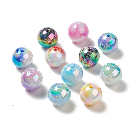 UV Plating Opaque Rainbow Iridescent Acrylic Beads PACR-D069-04-1