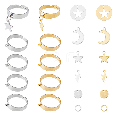 DIY Star & Lightning Stainless Steel Charms Cuff Ring Making Kit DIY-FI0001-02-1