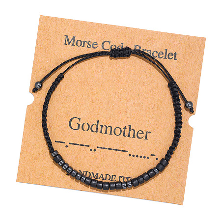 Mother's Day Synthetic Non-magnetic Hematite & Wood Beads Morse Code Bracelets WGB6EC0-02-1