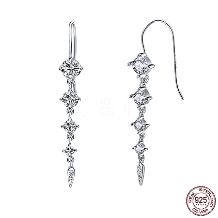 Rhodium Plated 925 Sterling Silver Teardrop Tassel Dangle Earrings for Women EJEW-P231-44P-1