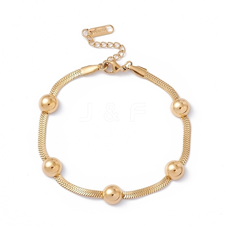 Ion Plating(IP) 304 Stainless Steel Half Round Beaded Herringbone Chain Bracelet for Women BJEW-G656-01G-1