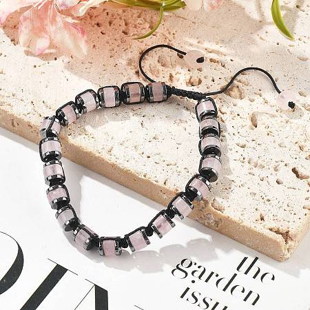 Adjustable Natural Rose Quartz and Non-magnetic Synthetic Hematite Braided Bead Bracelets BJEW-Z090-01B-1