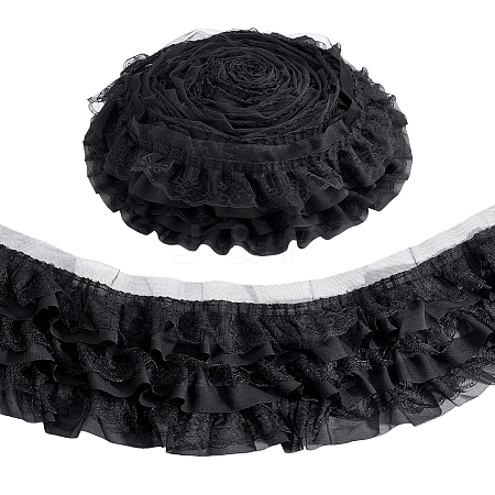 Polyester Lace Pleated Ribbons SRIB-WH0011-467A-1