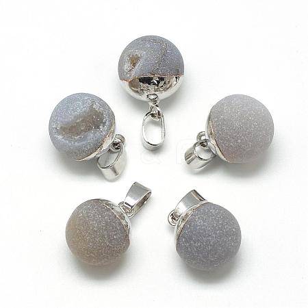 Natural Druzy Grey Agate Pendants G-Q494-06P-1