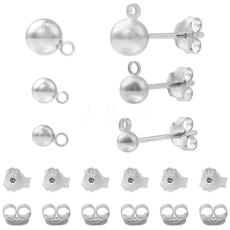 12Pcs 3 Styles Sterling Silver Round Ball Stud Earring Findings FIND-BBC0004-60-1