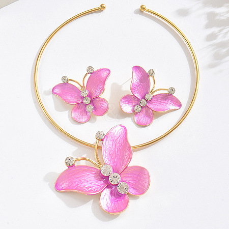 Alloy Enamel & Crystal Rhinestone Pendant Necklaces & Stud Earrings Sets FS-WG8339F-01-1
