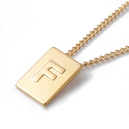 Stainless Steel Initial Letter Rectangle Pendant Necklace for Men Women NJEW-E090-01G-06-1