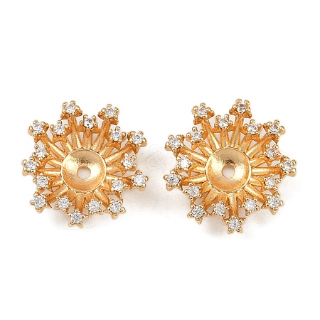 Brass Micro Pave Clear Cubic Zirconia Bead Caps KK-F906-06G-1