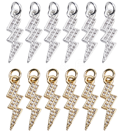 12Pcs 2 Colors Brass Micro Pave Cubic Zirconia Pendants ZIRC-HS0001-22-1