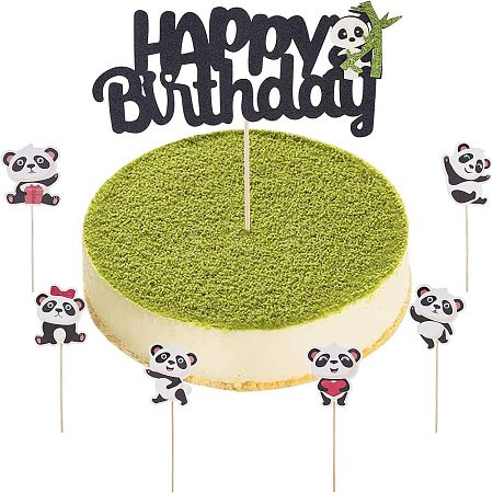 Olycraft DIY Paper Panda Cake Insert Card Decoration Set AJEW-OC0002-75-1