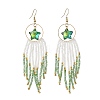 Star Glass Seed Beaded Dangle Tassel Earrings EJEW-MZ00777-02-3