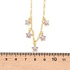Brass Pave Lilac Cubic Zirconia Flower Pendant Figaro Chain Bib Necklaces for Women NJEW-F364-01G-5