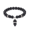 Natural Obsidian Round Beaded Stretch Bracelet with Bullet Charms BJEW-JB09018-05-1