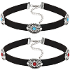 2Pcs 2 Colors Bohemian Alloy & Resin Imitation Turquoise Oval Velvet Choker Necklaces NJEW-CL0001-11-1