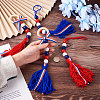 Crafans 4Pcs 2 Style Independence Day Theme Wooden Ring & Woolen Yarn Tassels Pendant Decorations HJEW-CF0001-20-12