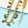 Natural Carnelian and Synthetic Malachite Round Beads and Red Strawberry Tassel 304 Stainless Steel Twisted Chain Necklaces NJEW-C092-03G-3